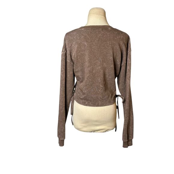 FOREVER 21 brown long sleeves side ties cropped sweatshirt size Medium - Picture 9 of 16